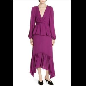 A.L.C. Women's Stanwyck Purple Silk Ruffle Midi Dress